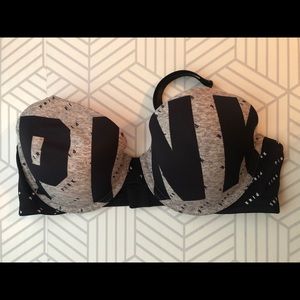 Victoria’s Secret PINK black and gray logo bra